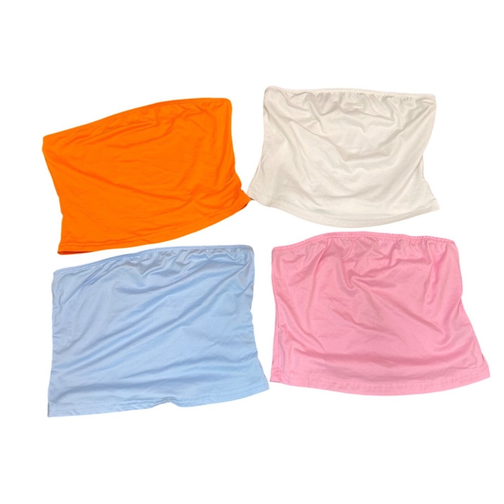 SHEIN Womens XS Tube Top Bundle 4 Pack Orange Pink Blue White Bandeau Crop Tops